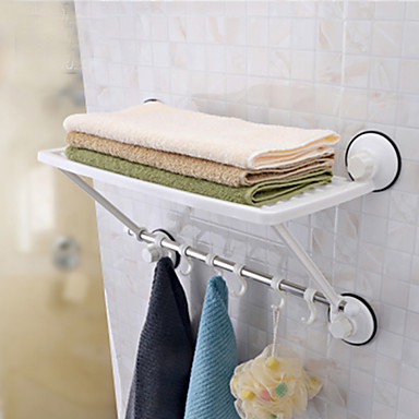 Powerful Sucker Bathroom Tower/ Storage Rack/Shelf With 6 Hooks